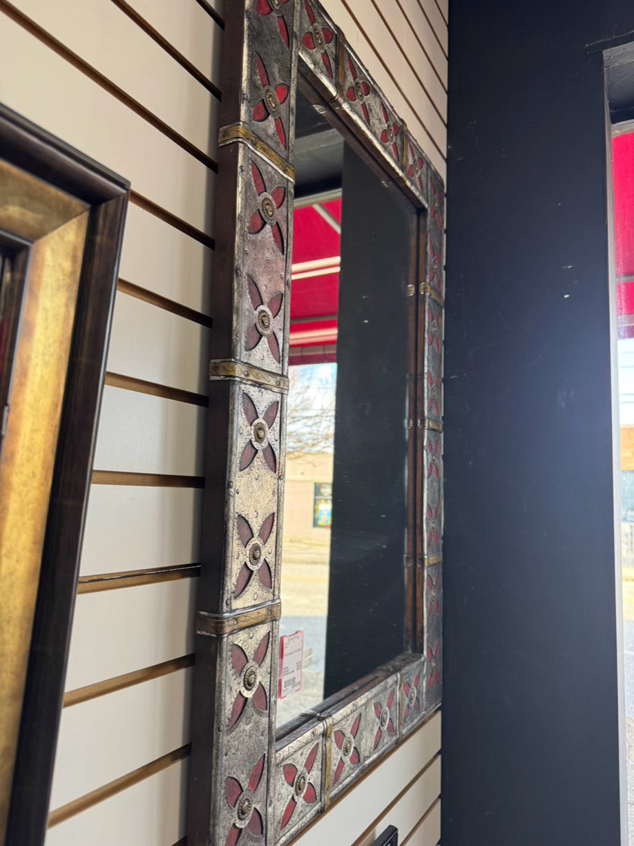 Silver, Red & Gold Wood & Metal Mirror