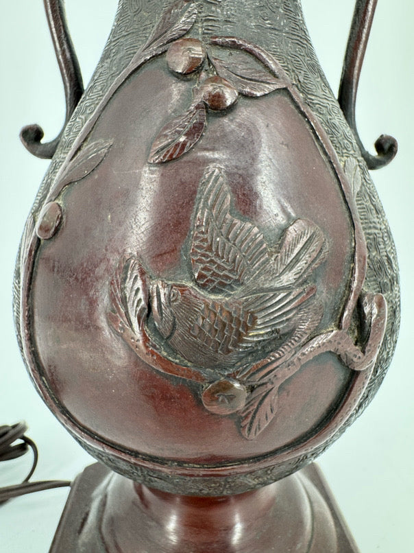 Brown & Red Ceramic Bird Design Lamp