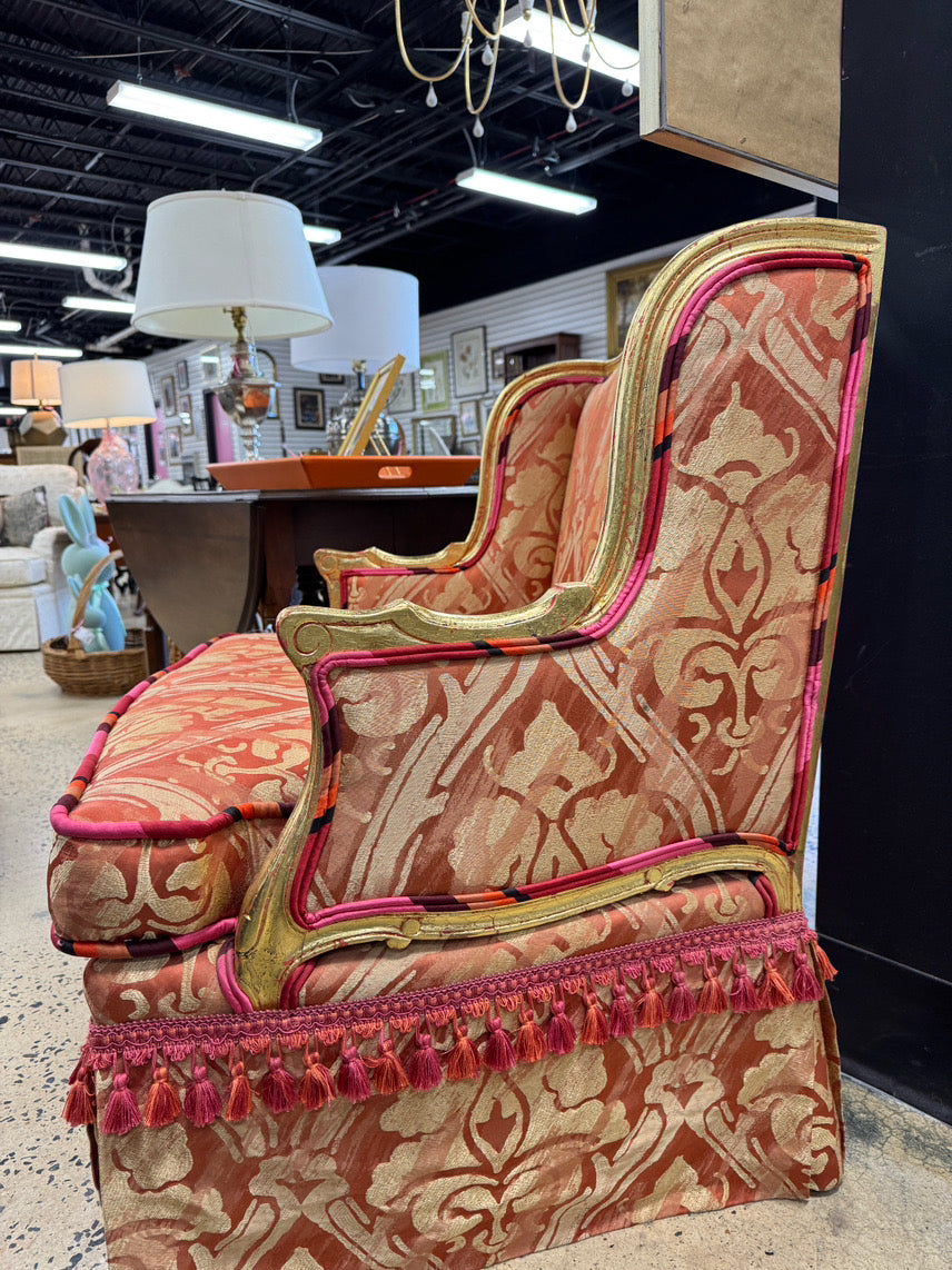 Gold & Salmon Wood & Upholstered Tassel Louis XVI Chair