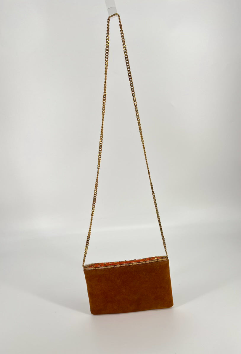 NAHUA Camel Beaded Suede Crossbody Bag