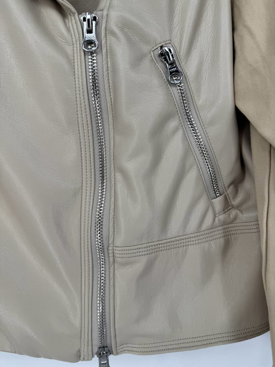 MELISSA NEPTON Size L Beige Faux Leather Clover Jacket