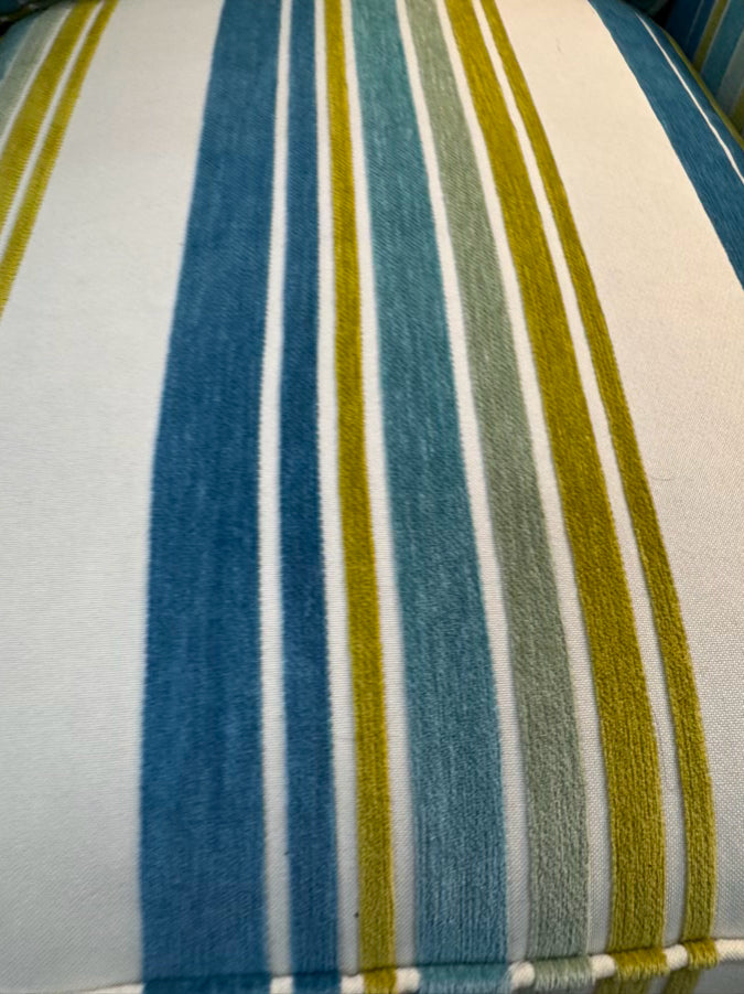SHERRILL Ivory, Blue & Green Stripe Club Chair