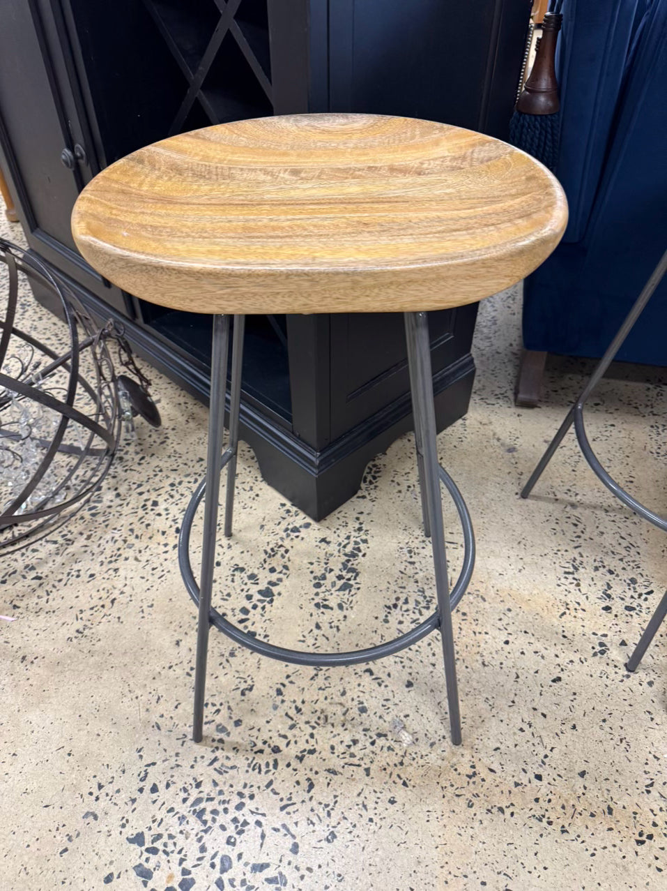WEST ELM Natural Wood & Gray Steel Counter Stool
