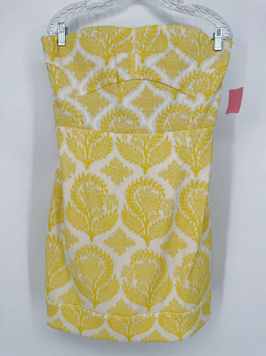 DIANE VON FURSTENBERG Size 12 Yellow & White Garland Two Floral Stamp Strapless Dress NWT