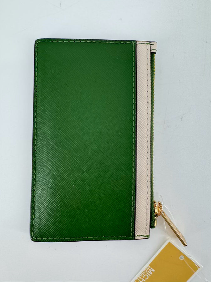 MICHAEL KORS Green & Cream Jet Set Travel Card Case NWT
