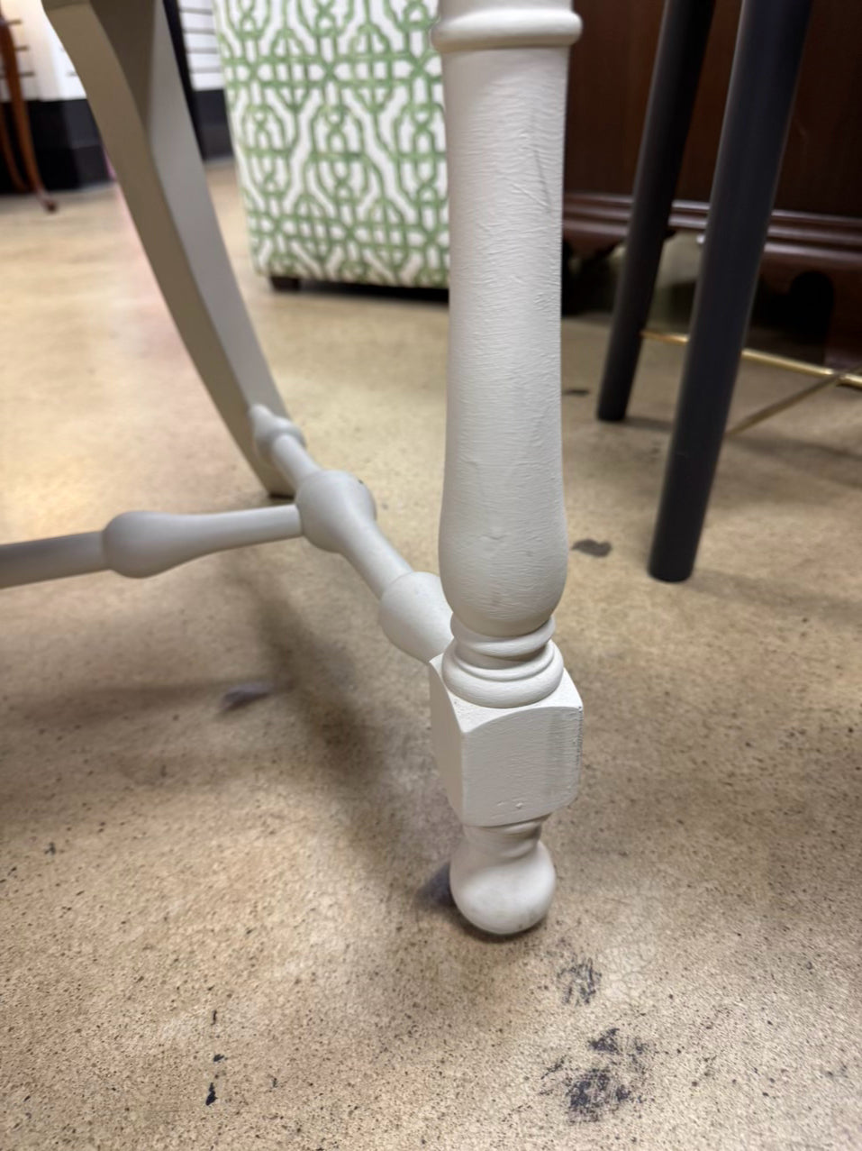 VINTAGE White Wood Blue Upholstered Cane Back Chair