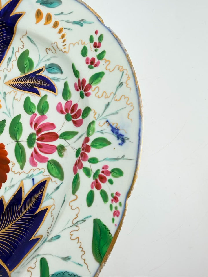 White, Blue, Gold & Rust China Flower Platter
