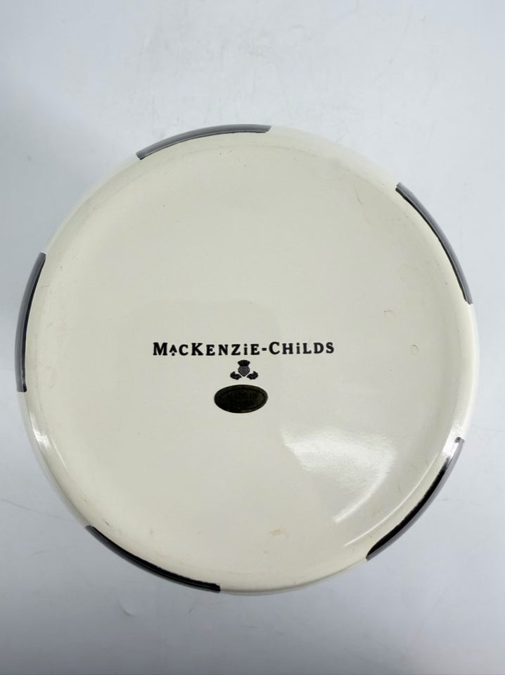 MACKENZIE CHILDS Courtly Check Black & Cream Metal Vase w/ Brass Rim