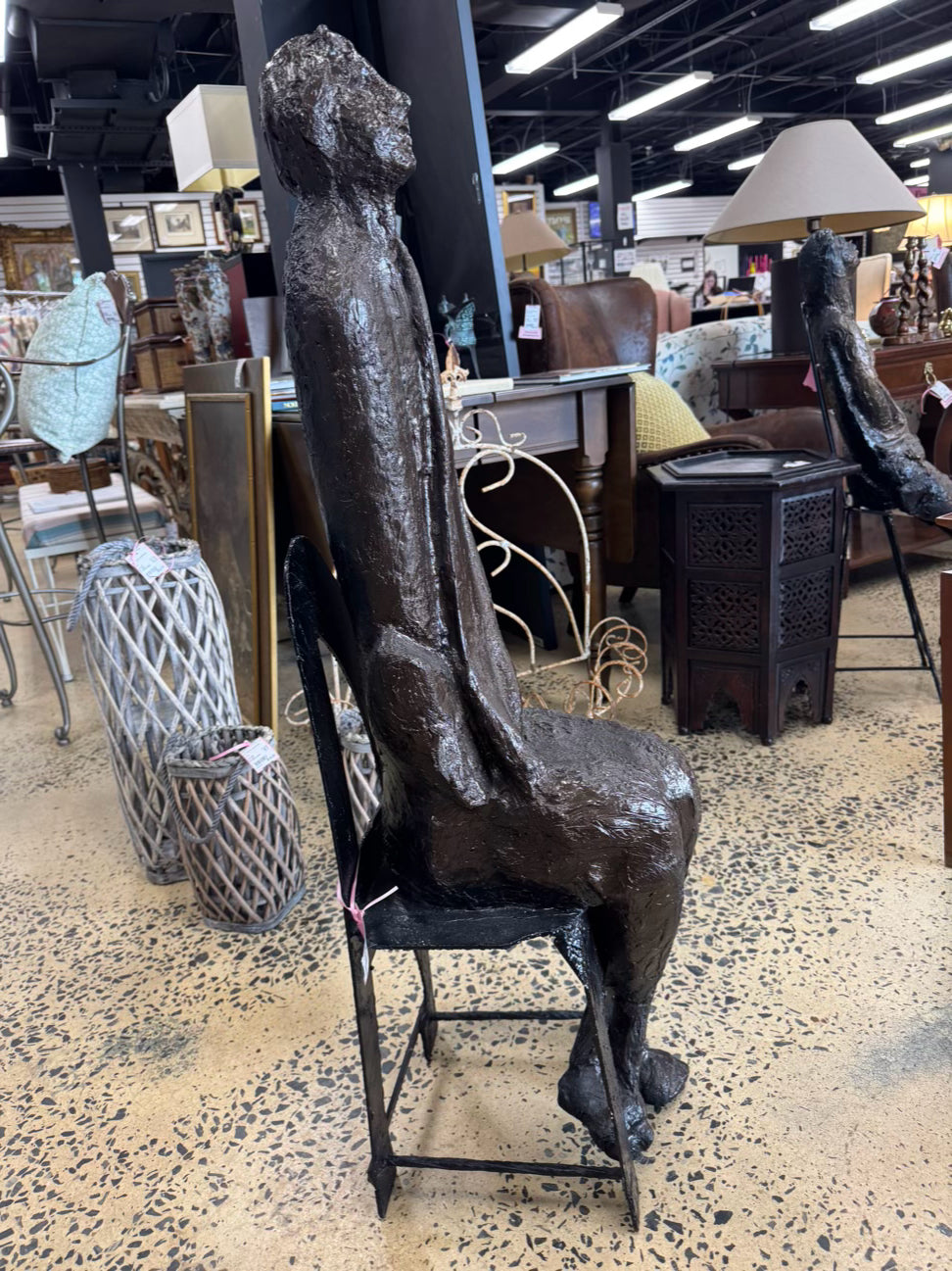 Brown Molded Plastic Woman in Chair Figure