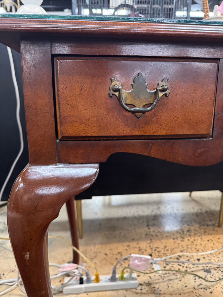 Wood Glass-Top 3-Drawer Queen Ann Desk