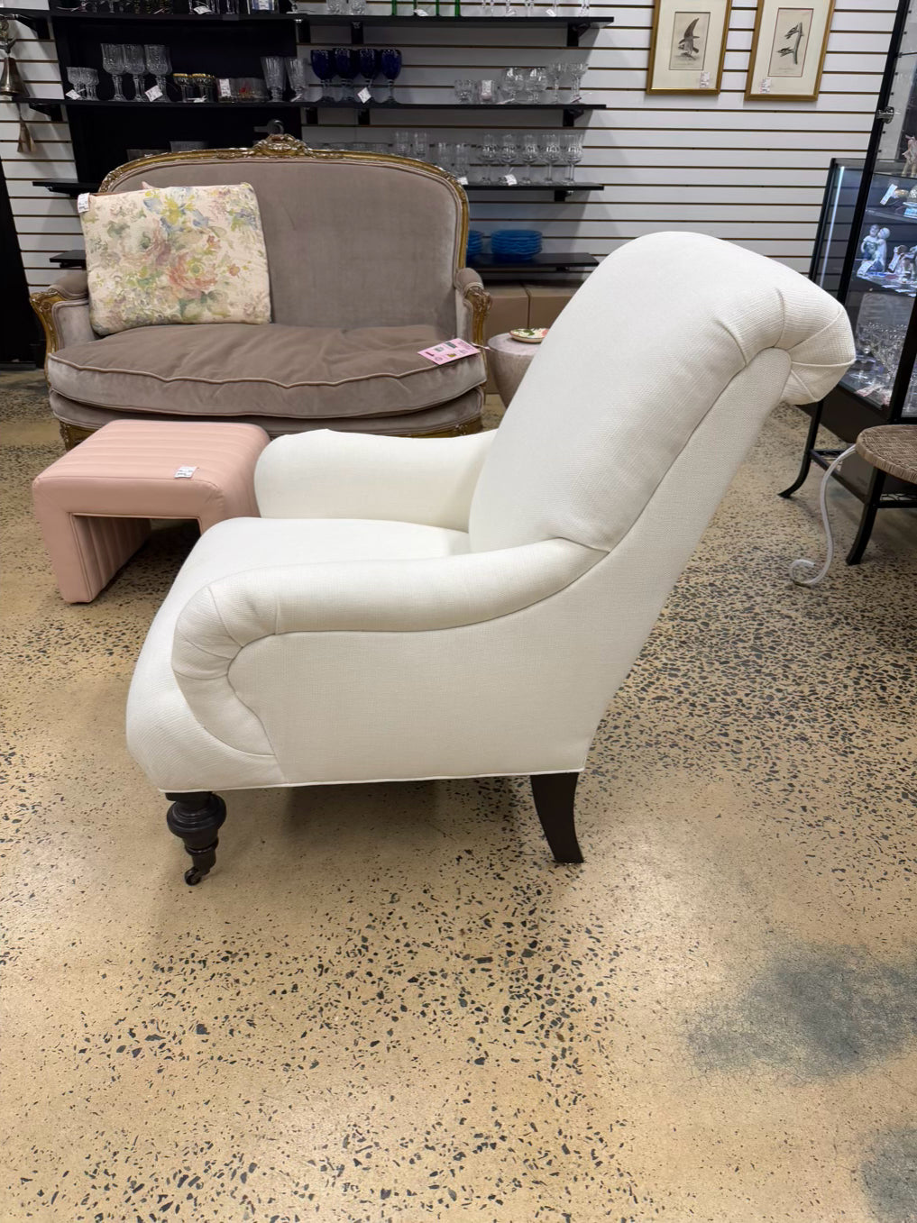 White Linen Look Pair Of Club Chairs
