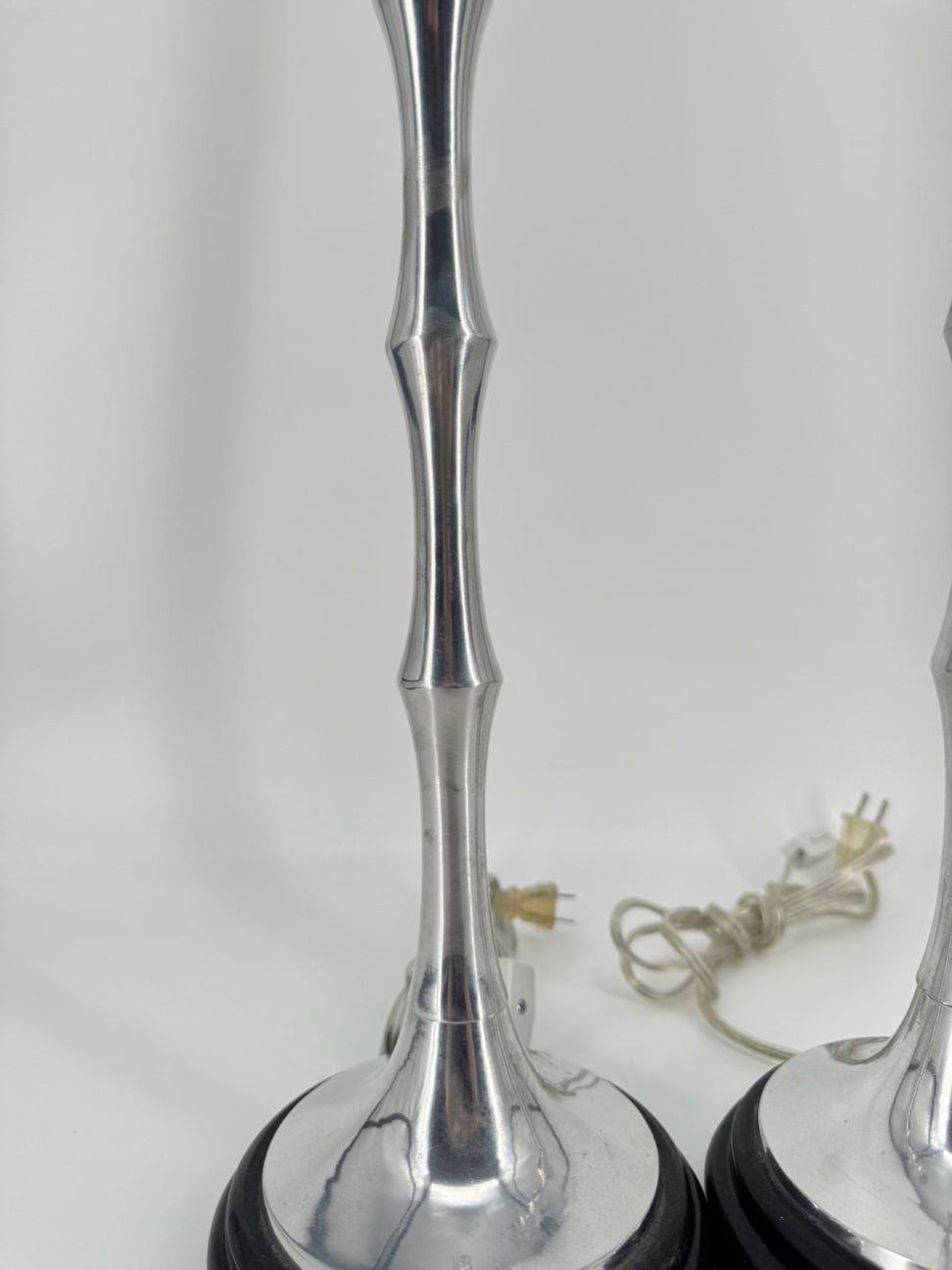 INDIA Silver Metal Bamboo Pair of Buffet Lamps