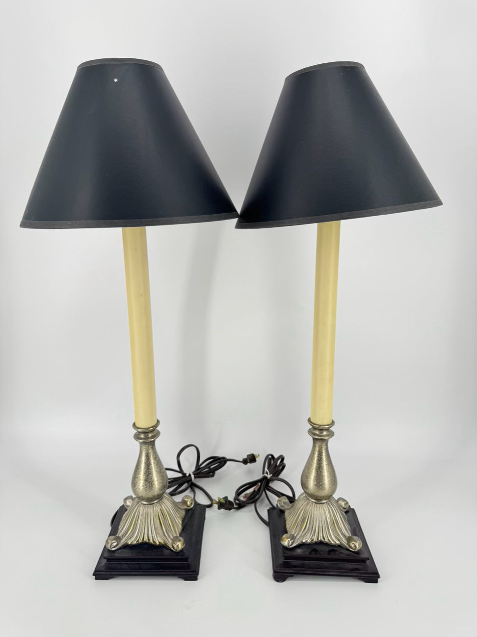 Brushed Silver Resin Pair of Buffet Lamps