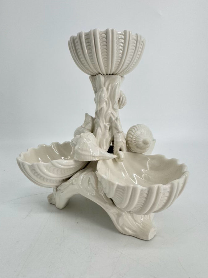 MOTTAHEDEH White Porcelain Shell Tiered 4-Dish Serving Piece