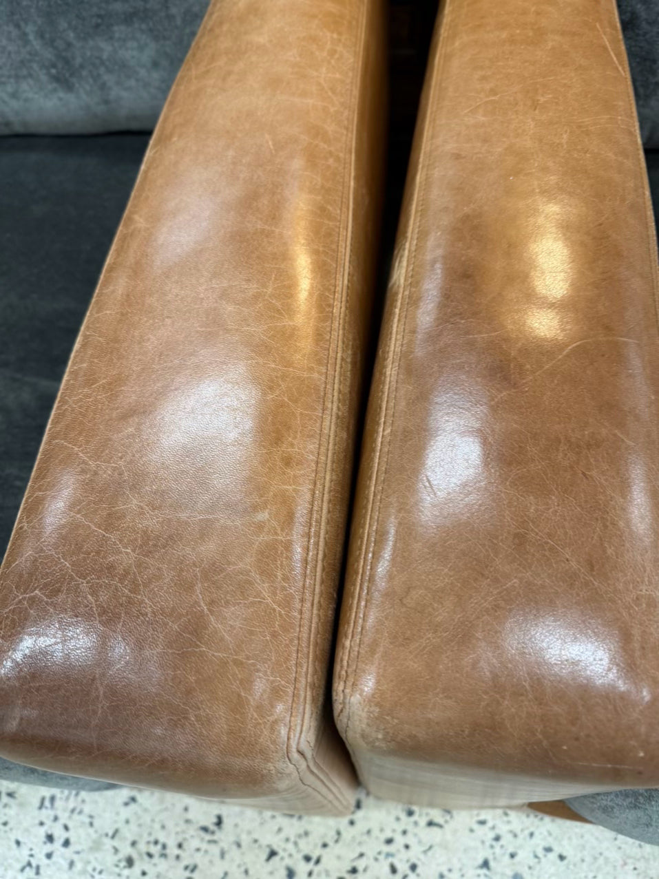 BAKER Brown & Green Coach Leather & Mohair Pair of Club Chairs