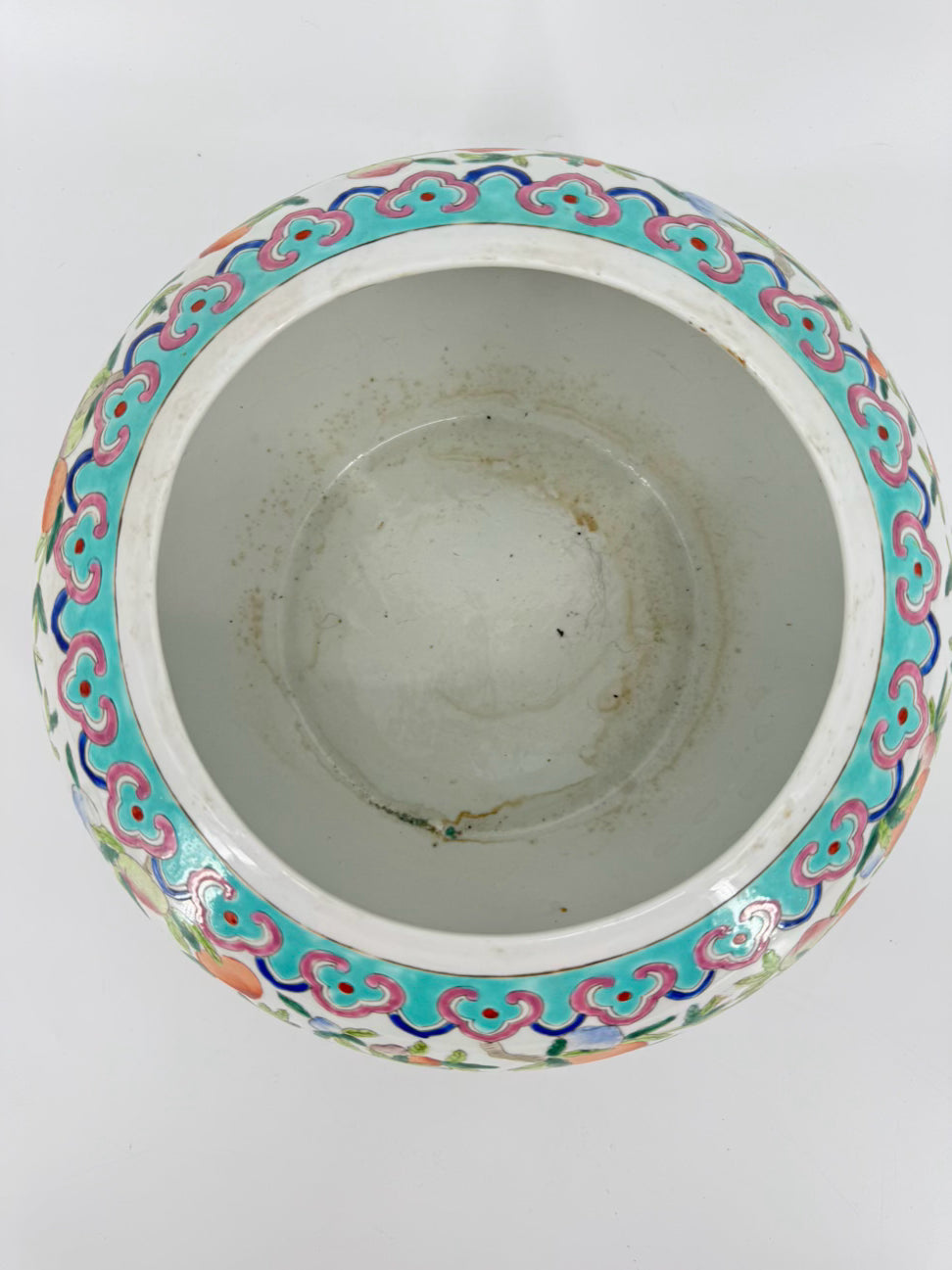 Aqua, Green & Pink Peaches Porcelain Famille Rose Cachepot
