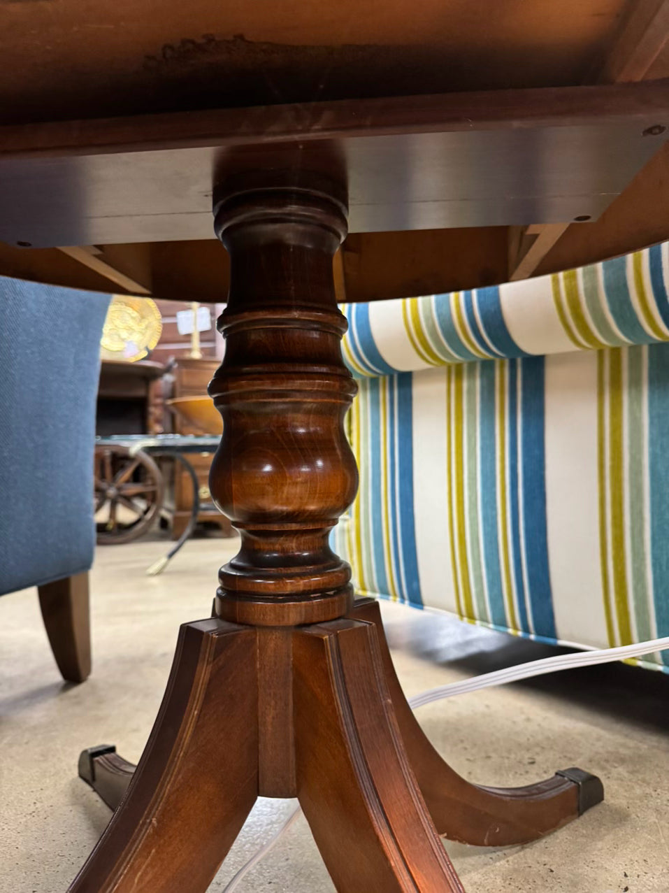 VINTAGE Wood & Leather Round Glass-top Occasional Table