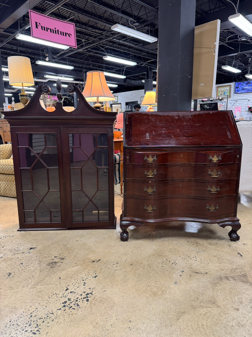 MOSER FURNITURE Wood Ball & Claw Foot Glass Doors 2-Piece Secretary
