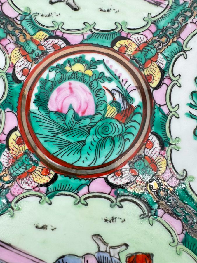 Pink & Green Rose Medallion Decorative Plate w/ Hanger