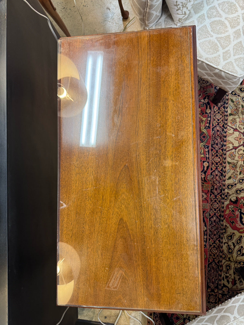 Wood Glass-Top 3-Drawer Queen Ann Desk