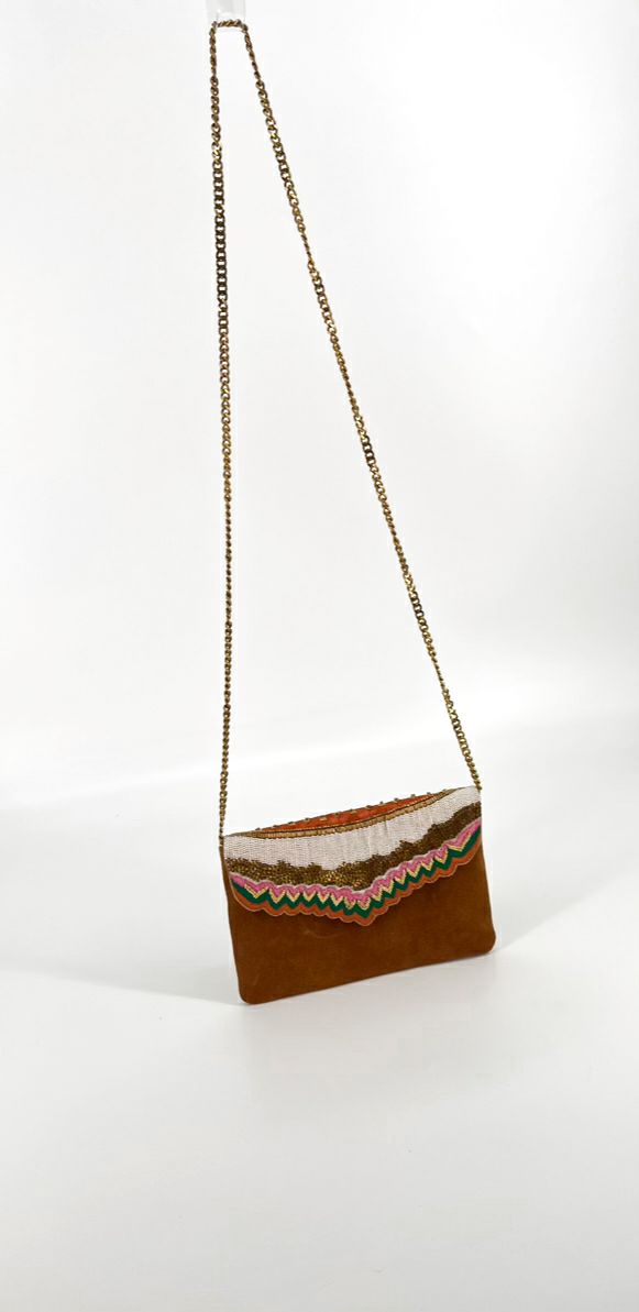 NAHUA Camel Beaded Suede Crossbody Bag