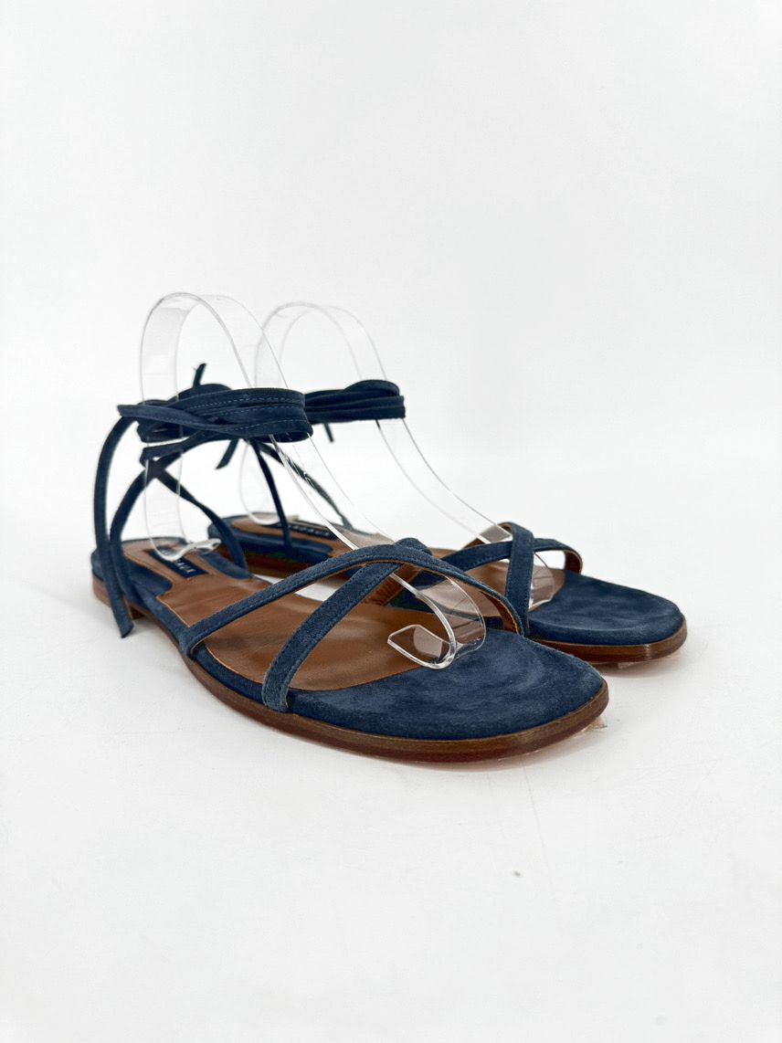 MARGAUX Size 40.5 Powder Blue Suede Lace-Up Sandals