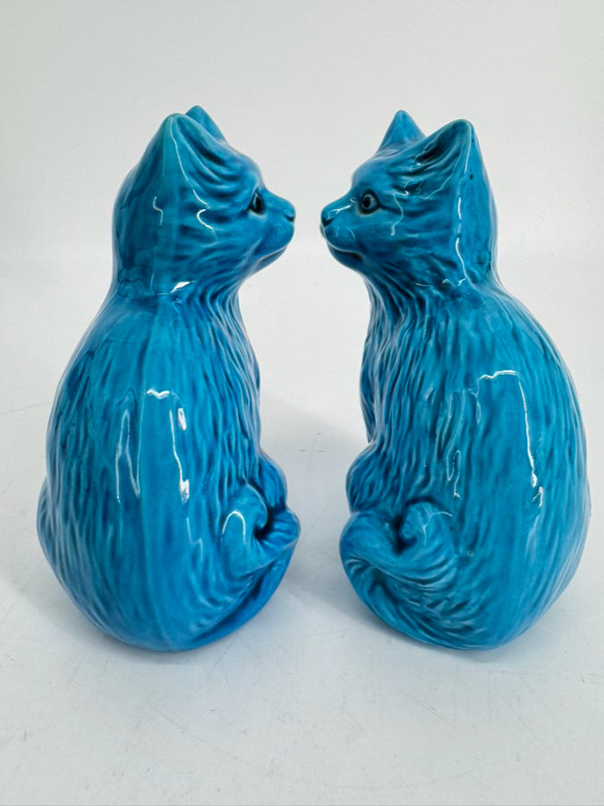 VINTAGE Blue Ceramic Pair of Cat Figurines