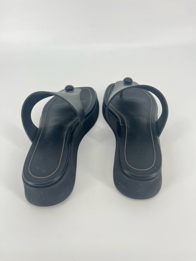 ME + EM Size 38 Black Leather Flip Flops