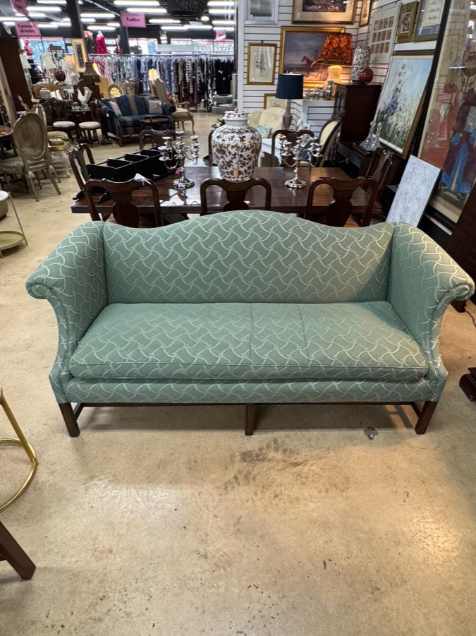 Green Geometric Chippendale Sofa