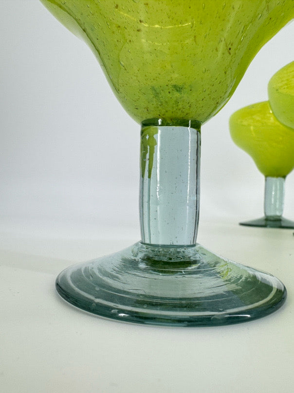 Lime Green Set of 6 Handblown Margarita Glasses