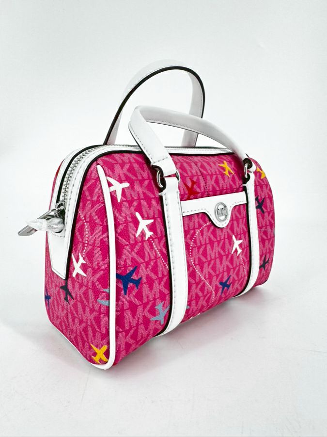 MICHAEL MICHAEL KORS Pink & White Leather Airplanes Purse NWT