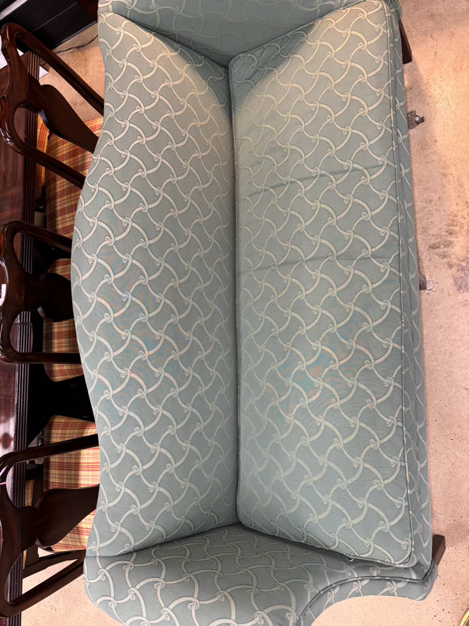 Green Geometric Chippendale Sofa