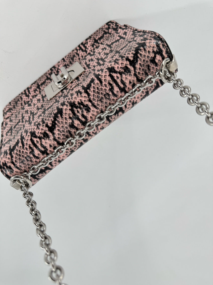 FURLA Pink & Black Snakeskin Print Leather Crossbody Bag