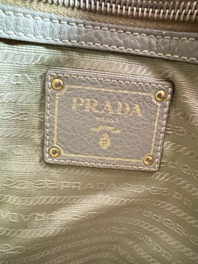 PRADA Gray Pebbled Leather Purse