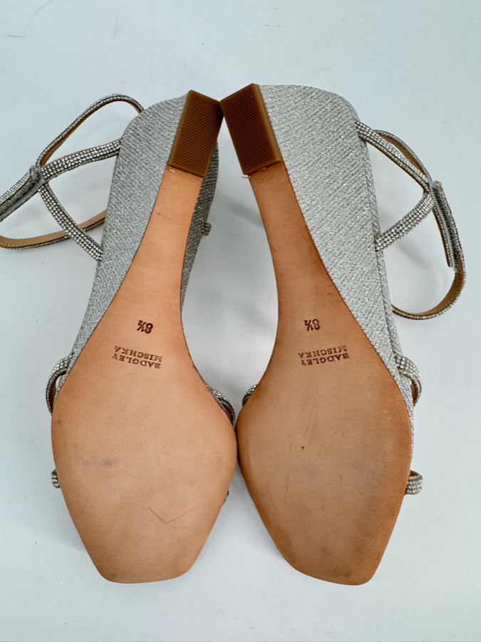 BADGLEY MISCHKA Size 8.5 Silver Leather Wedge Sandal