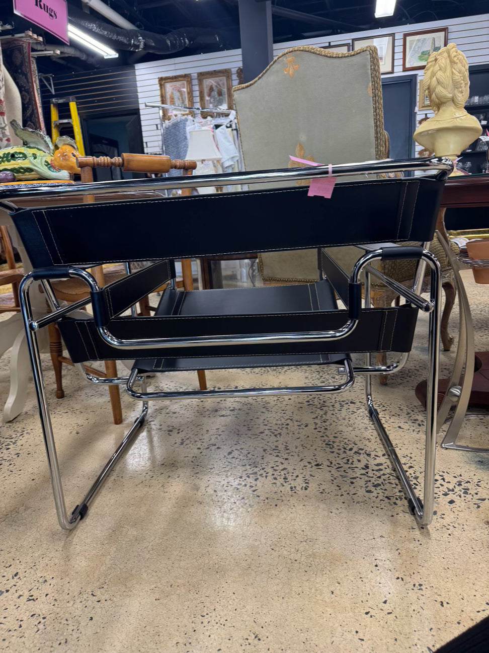 Silver & Black Metal & Faux Leather Mid Century Modern Chair
