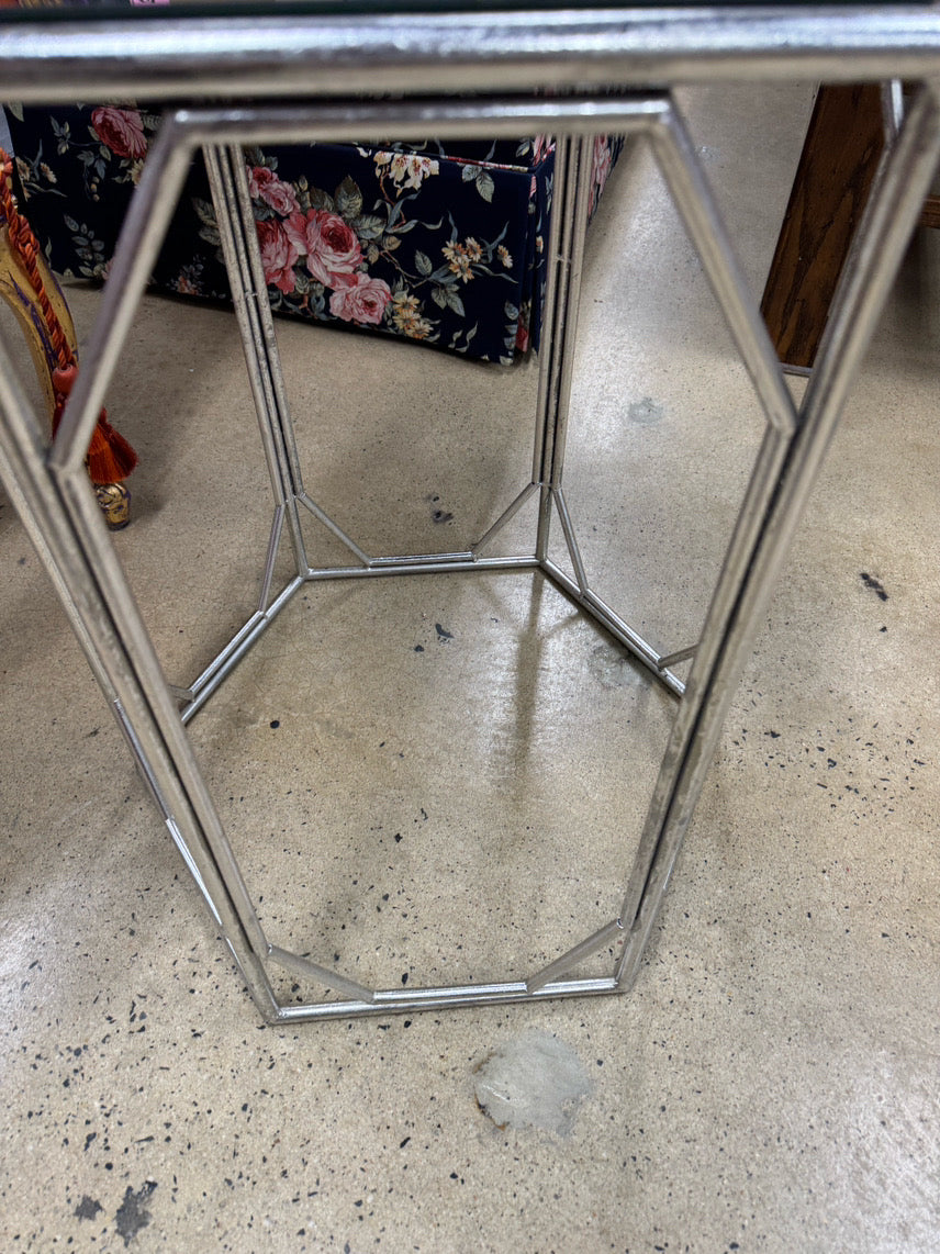 Silver Metal Mirror-Top End Table