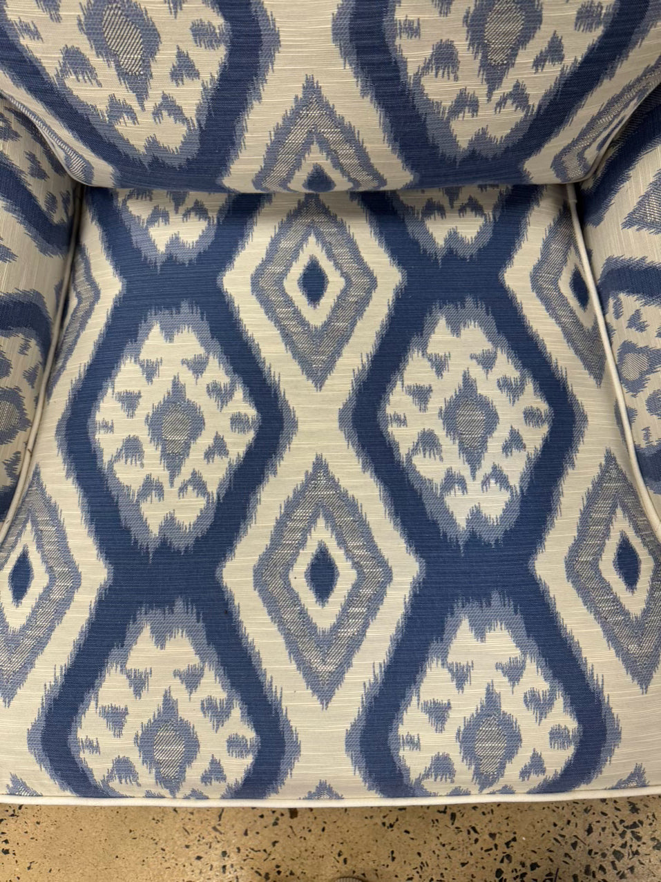 Blue & White Geometric Club Chair & Ottoman