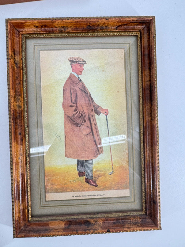 Set of 4 Framed Golfing Prints in Brown & Gold Frames