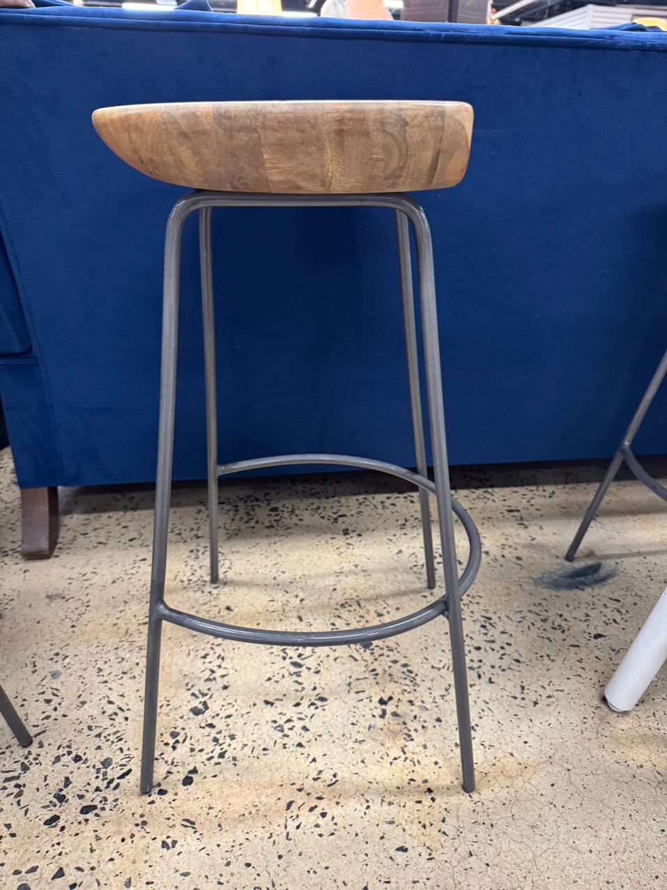 WEST ELM Natural Wood & Gray Steel Counter Stool