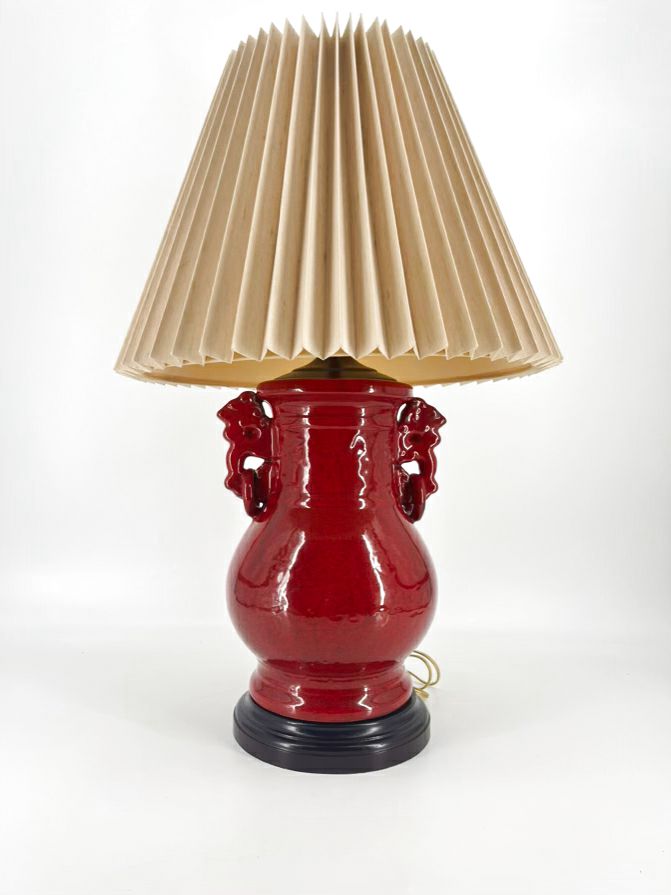 Red Ceramic Lamp W/ Handles