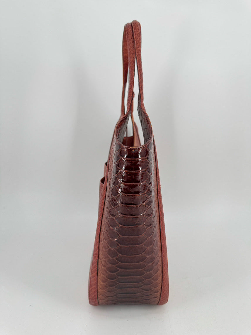 BRAHMIN Red & Orange Embossed Croc Carla Purse