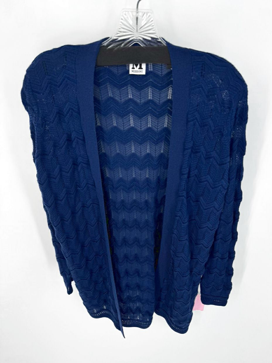 MISSONI Size 42 Navy Zig Zag Knit Cardigan