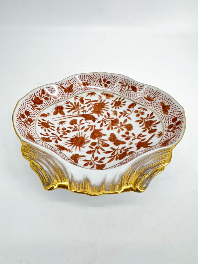 MOTTAHEDEH Rust & Gold Porcelain Sacred Bird and Butterfly Dish