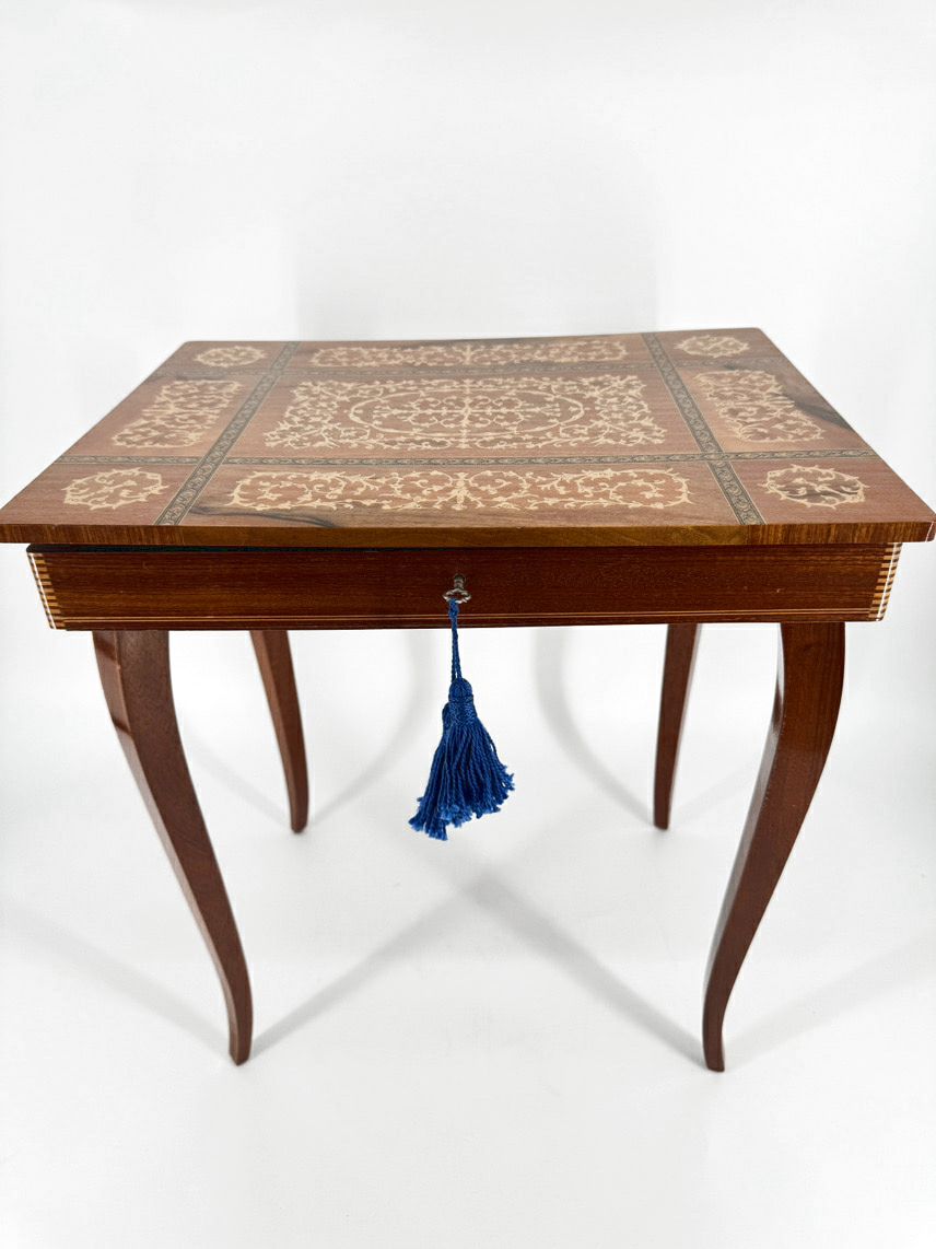 Wood Marquetry Music Box Side Table