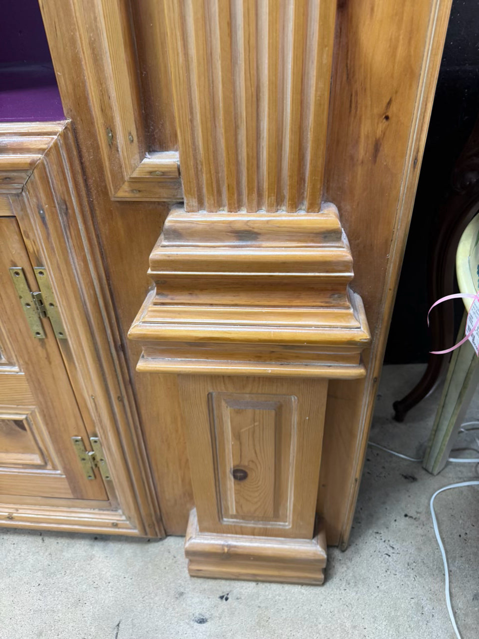 Light Pine Purple Painted Shelves Corner Cupboard