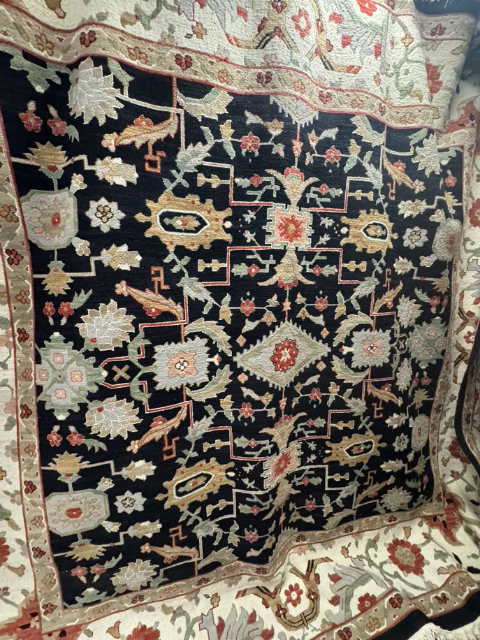 Black, Rust & Green Oriental Wool Area Rug