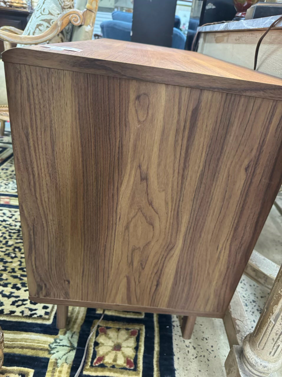 Wood Slat Record Cabinet w/ Sliding Door