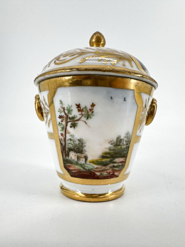 ANTIQUE White & Gold Painted Porcelain Small Jar