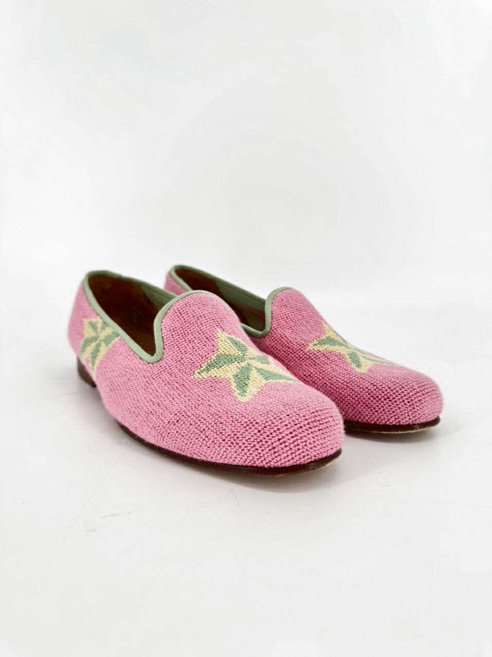 STUBBS & WOOTTON Size 9.5 Pink & Green Leather & Terrycloth Starfish Flats